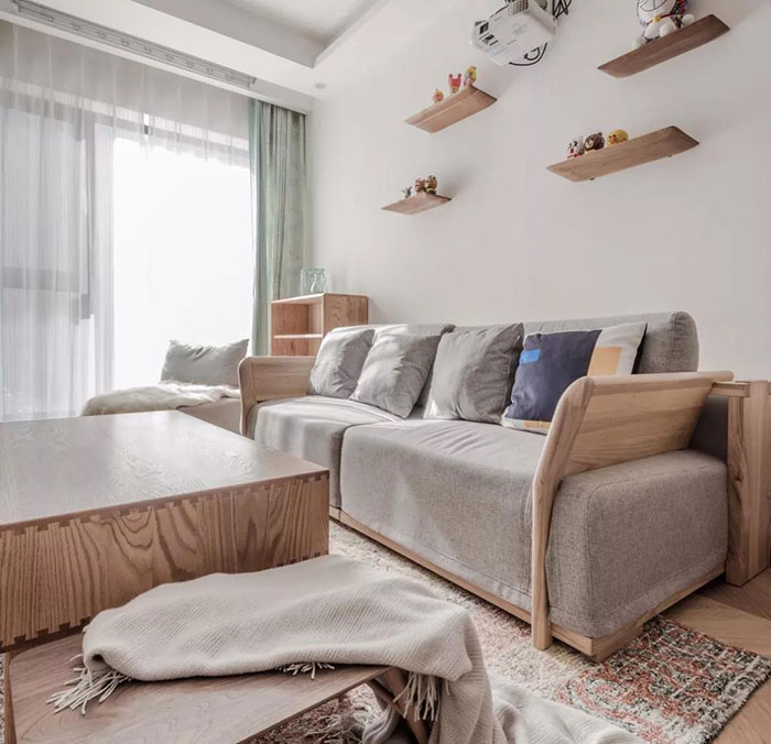 珠海85㎡日式新房裝修，原木與白完美結(jié)合