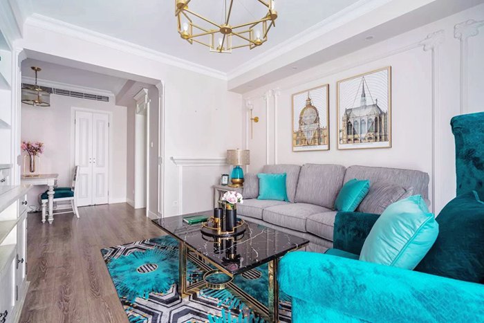 美式風(fēng)格新房裝修設(shè)計(jì)案例，孔雀藍(lán)打造幸福的家！
