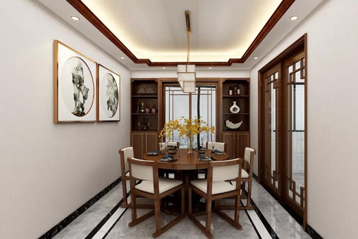 設(shè)計(jì)簡(jiǎn)約而不失質(zhì)感的珠海新中式裝修設(shè)計(jì)，營(yíng)造了高雅氛圍