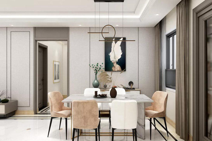 珠海140平現(xiàn)代簡約風(fēng)格裝修，營造高飽和度空間氛圍。